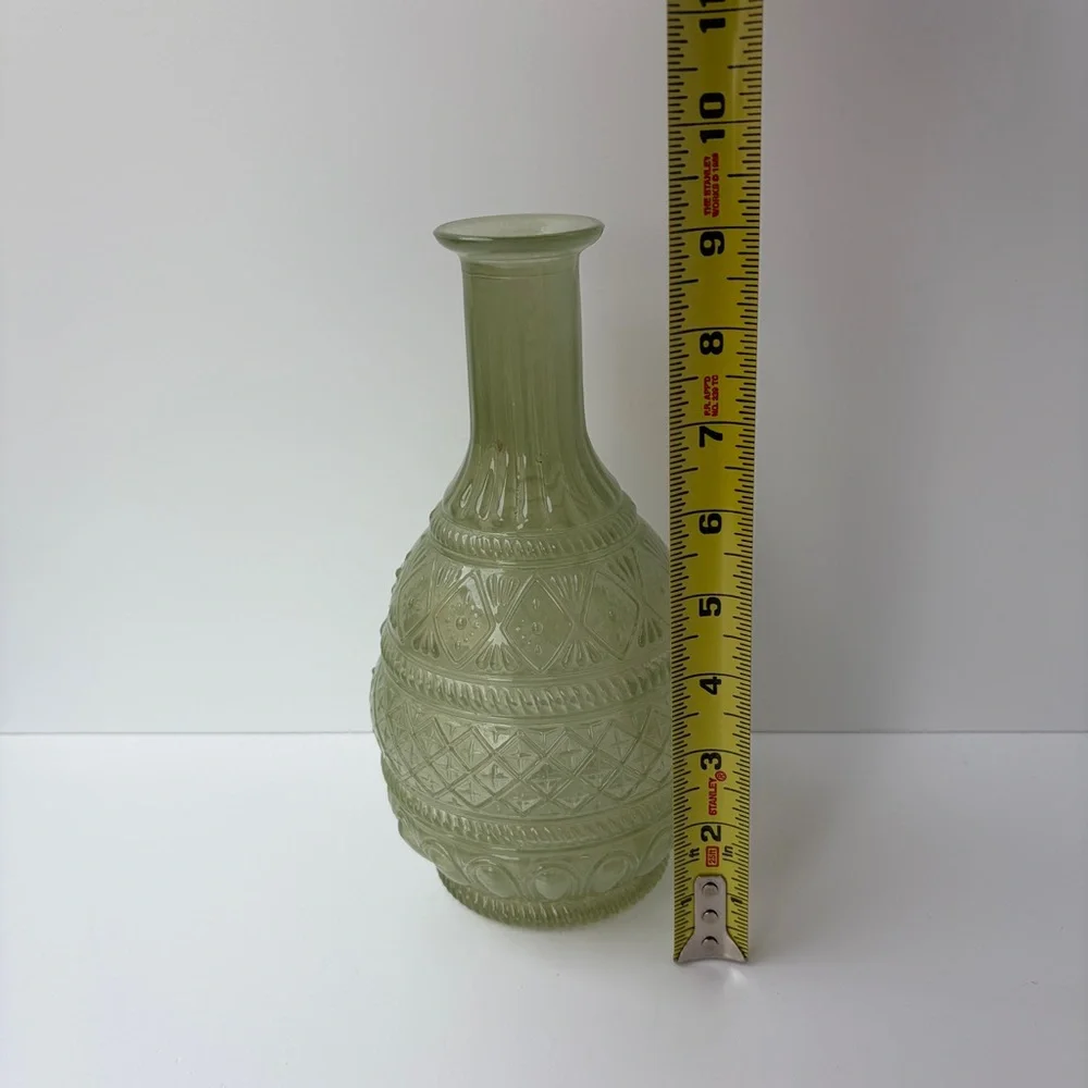 VTG Green Vase Boho Chic Glass‎ Bottle No Stopper 60s
